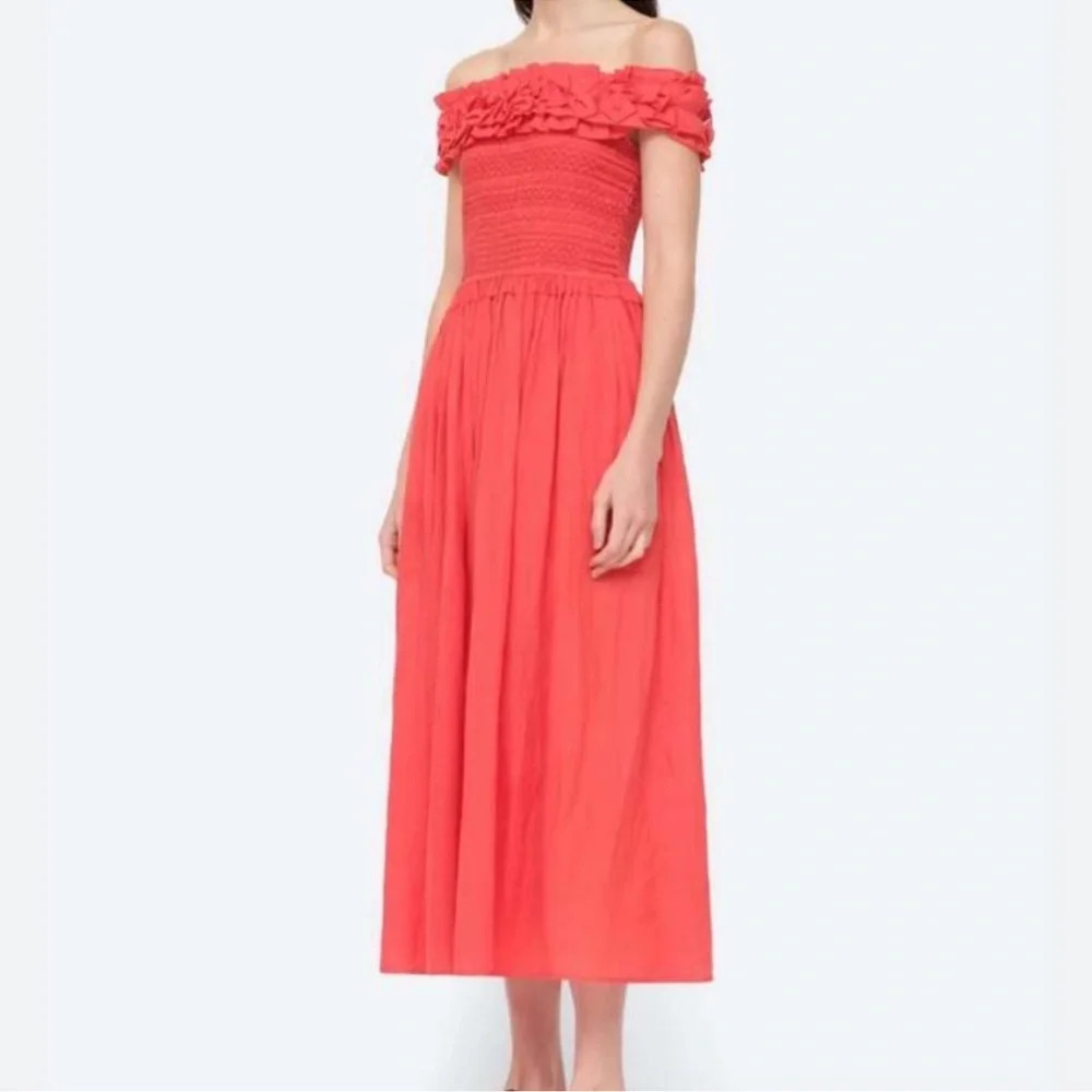 Sea New York Coral Off-Shoulder Midi Dress